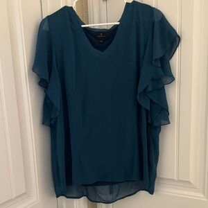 Worthington Teal Ruffle Sleeve Blouse